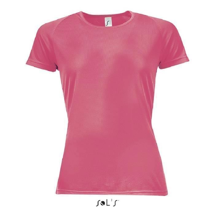 T-shirt Sporty Femme - SOLS - Rose Fluo - Respirant - 2XL - Multisport