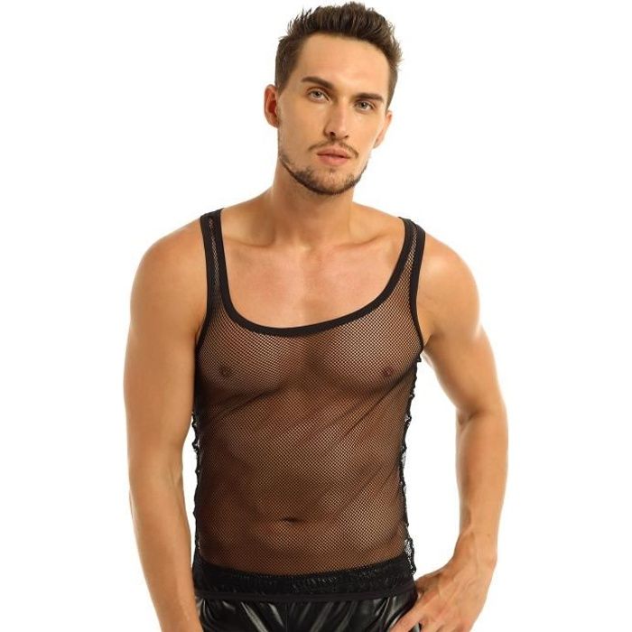 Maillot de Corps Homme Débardeur Filet Chemise Sans Manche Gilet  Transparent Amincissante T-Shirt Musculation M-XL Noir Noir - Cdiscount  Prêt-à-Porter