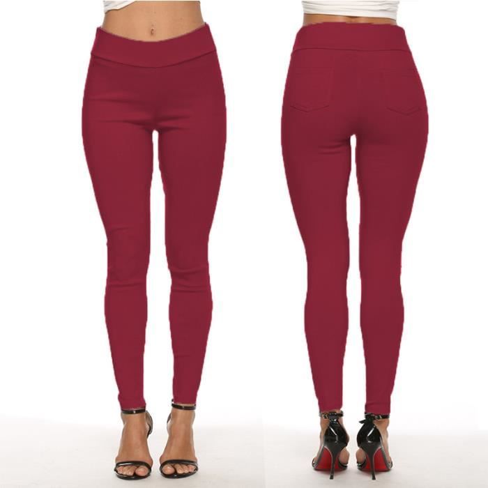Pantalon slim femme de marque elastique Taille haute leggings Couleur pure Loisir temperament pantalon Rouge Rouge Cdiscount Pret a Porter