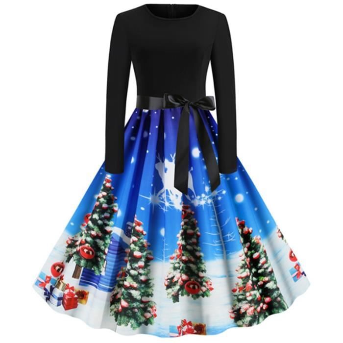 Robe Fete De Noel Robe De Noel Retro Pour Femme De Fete Imprimee De Noel Decontractee Grande Robe Evasee Bleu Taille L Bleu Cdiscount Pret A Porter
