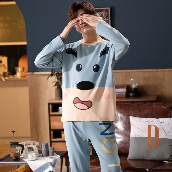 Pyjamas pour hommes Pyjama deux pieces en coton a manches longues pour homme vetement de maison avec impression de dessin anime n 3302 Cdiscount Pret a Porter
