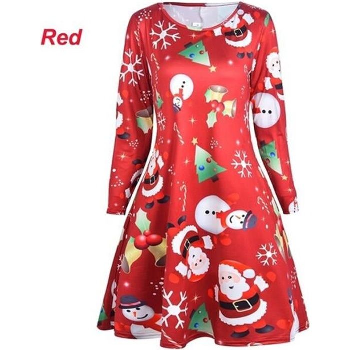 Robe Robe de noel grande taille 5XL vetement pour femmes manches longues coupe trapeze Midi tenue pour femmes Type 330Red Blanc Cdiscount Pret a Porter