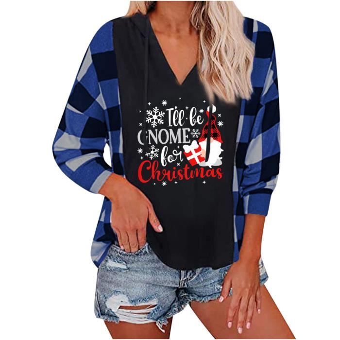Chemisier Blouse Liquette Mode De Noël Décontracté À Manches Longues Carreaux Dames Sweat
