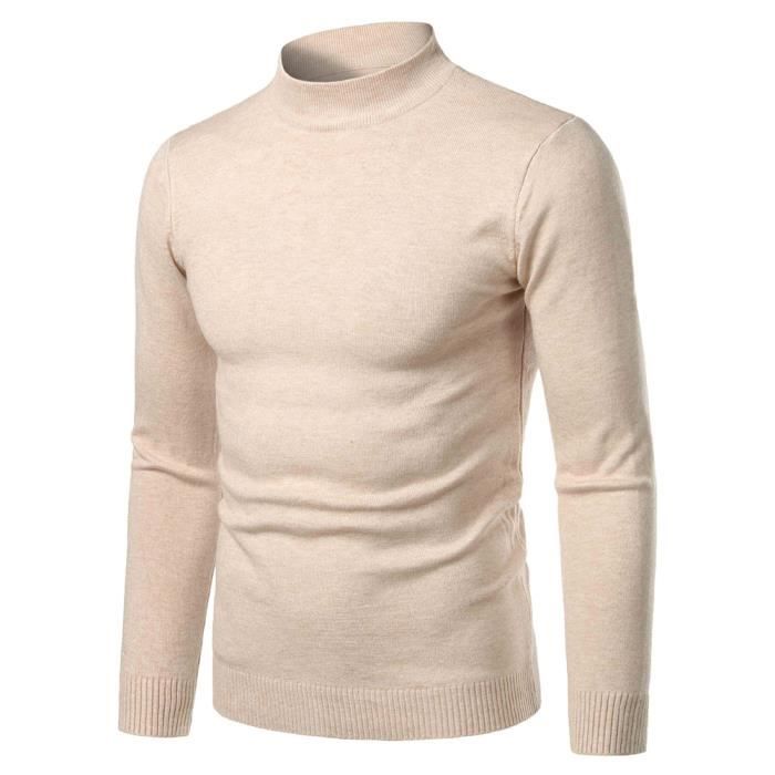 Homme Pull Col Roul Coton Uni Pull Slim Fit Manches Longues