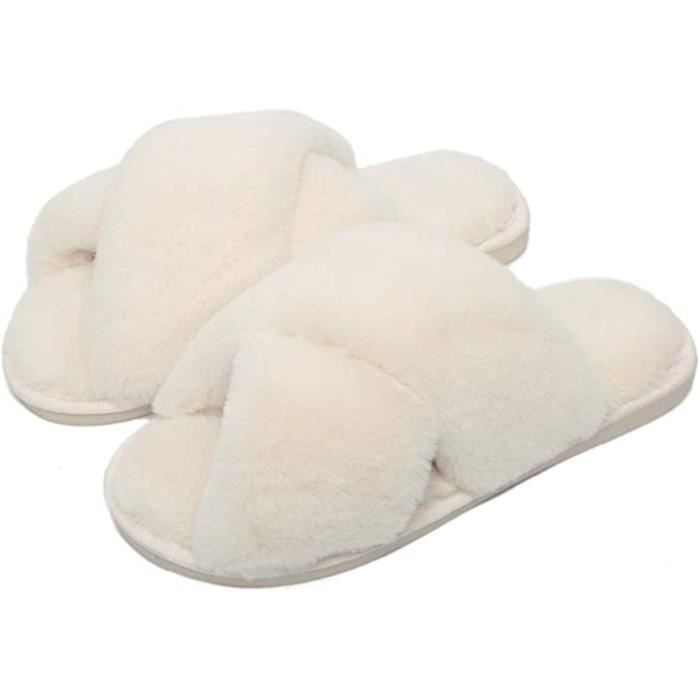 Pantoufle Femme Chausson Peluche Chaud Slippers Claquette Fourrure