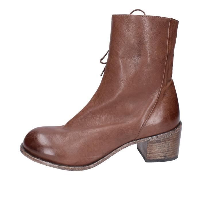 Bottines Femme en Cuir Marron MOMA BE458 Talon Carr 6cm