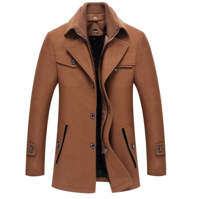 Manteau D'Hiver Homme Long Avec Capuche à Bordure Fausse Fourrure - Chaud Polaire Urbain Décontracté