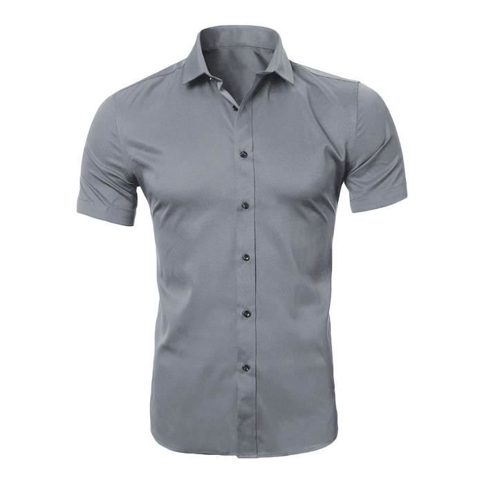 Chemise Homme Manches Courtes Slim Fit Chemise Stretch Business Couleur Unie Tissu Confortable gris NYSTORE Gris Cdiscount Pret a Porter