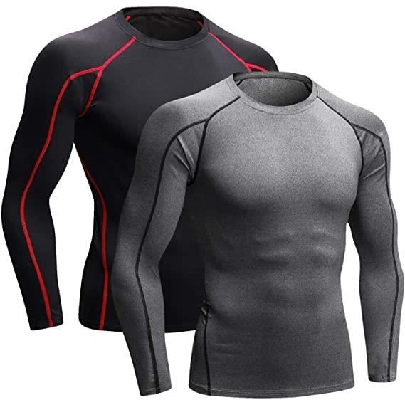 2 Pack Tee Shirt Compression Homme Maillot de Corps Running Sport Baselayer  Manches Longues Gris et Noir Gris - Cdiscount Sport