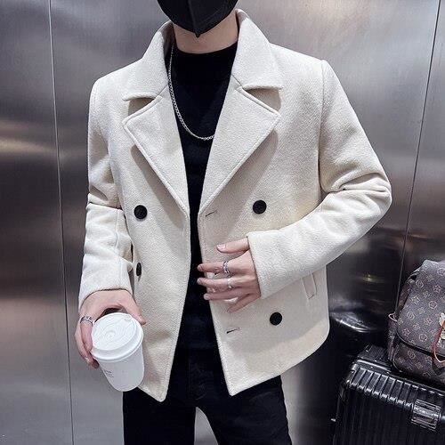 Manteau caban Trench Coat en Tweed pour homme manteau court en laine collection 2022 Beige D6571 Blanc Cdiscount Pret a Porter