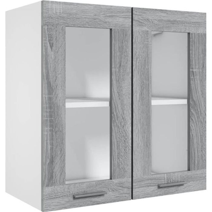Armoire vitrée suspendue - OMABETA - Sonoma gris - 60x31x60cm - Bois ingénierie - 2 compartiments