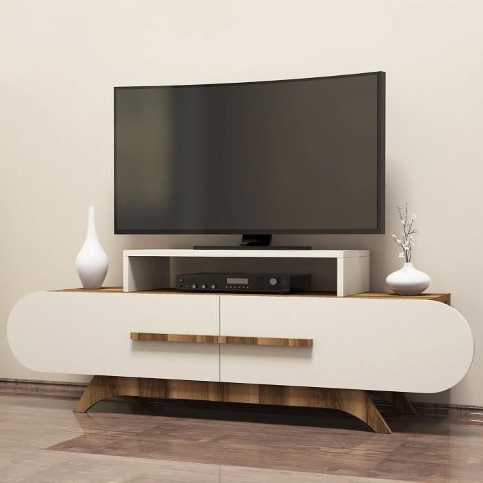 Meuble TV - ROSE - Noyer / Crème - 145 x 37 x 50 cm
