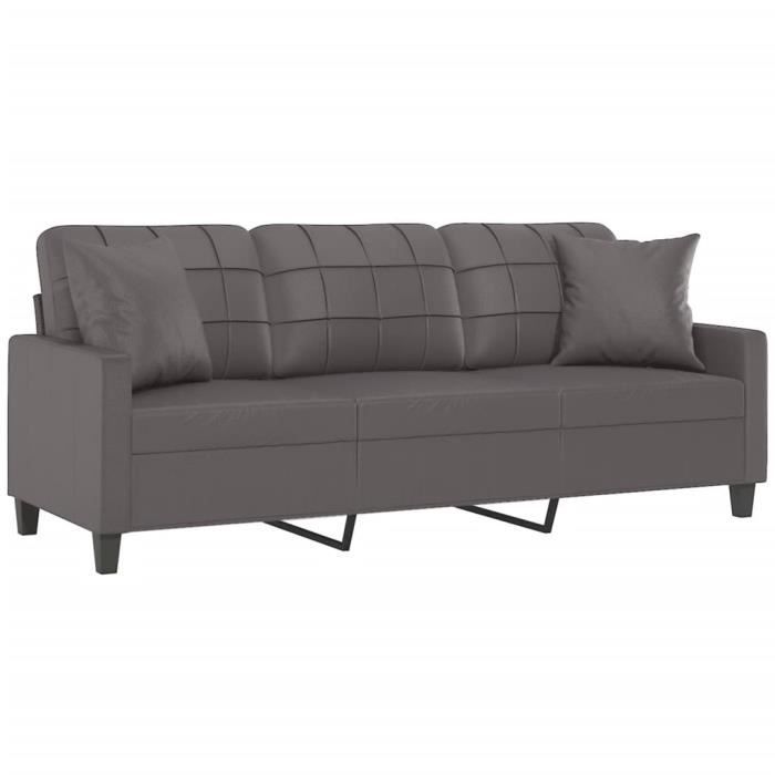 Canapé 3 places avec oreillers décoratifs gris 180cm similicuir - SALALIS - SP0909