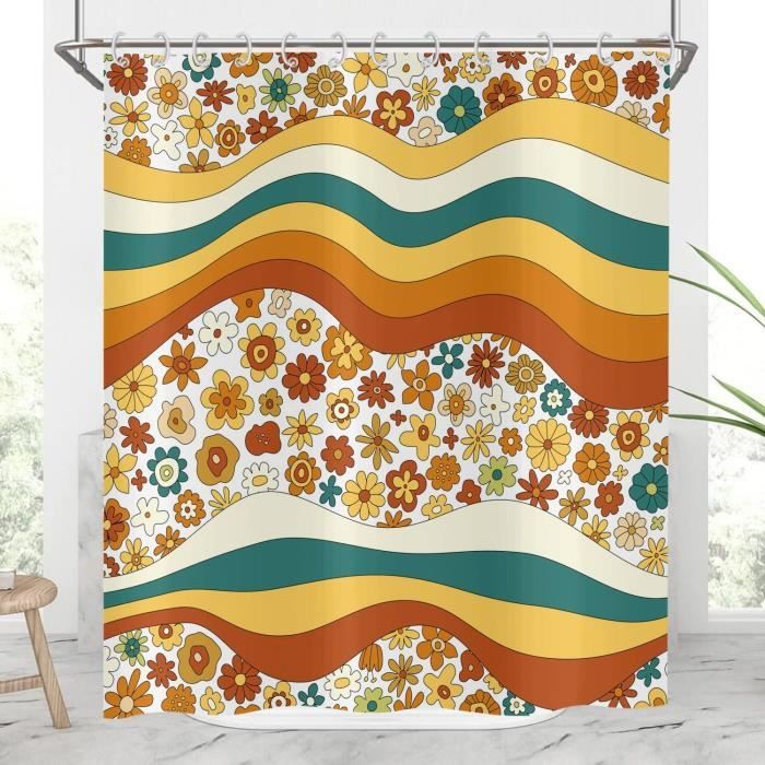 Rideau De Douche Boho 180X180 Cm, Style Boho Abstrait Moderne Feuilles D'Or Noir Fleurs Lune