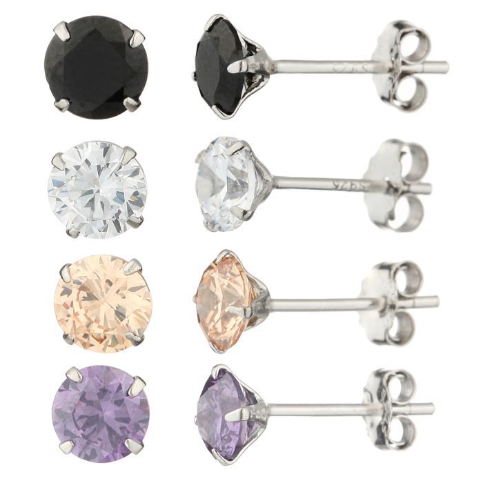 Boucles D'oreilles Puces Zirconium 6mm Argent 925 - Neuf Avec étiquettes, Clous, Sans Marque