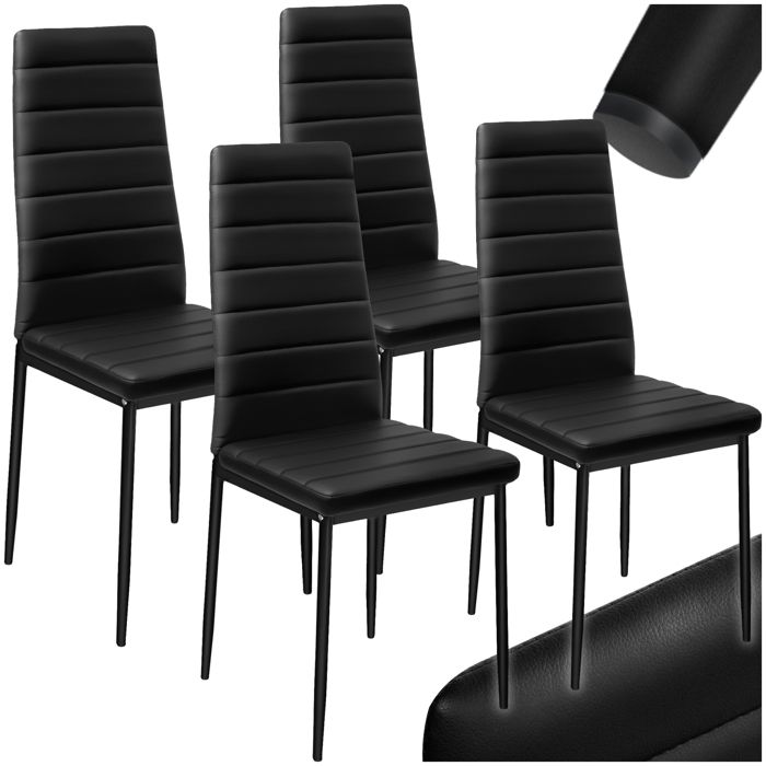Chaise - TECTAKE - Lot de 4 chaises avec surpiqûre THOMAS dossier haut et ergonomique pieds en acier 45 x 48 x 985 cm - Noir