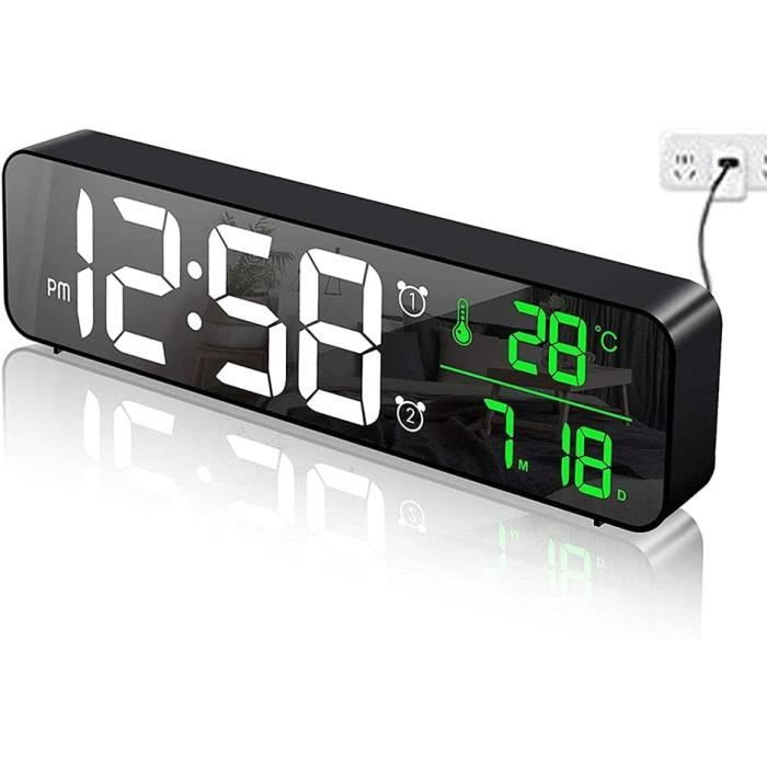 Réveil Numérique Voyage Enfant - Affichage Date/température, 7 Couleurs LED Veilleuse, 8 Sonneries, Piles AAA
