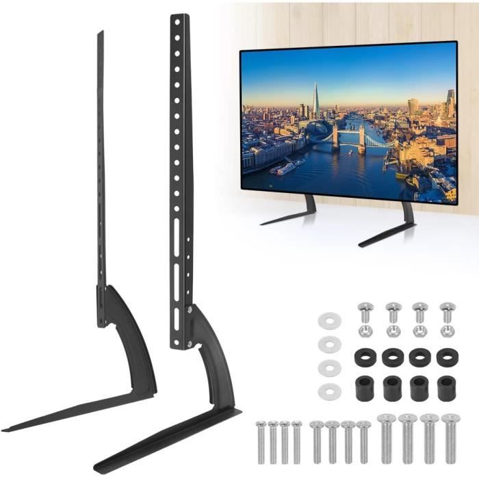 Suptek Support TV Sur Pied Universel 17-55 Pouces - Hauteur Réglable, Base Verre Trempé 40kg