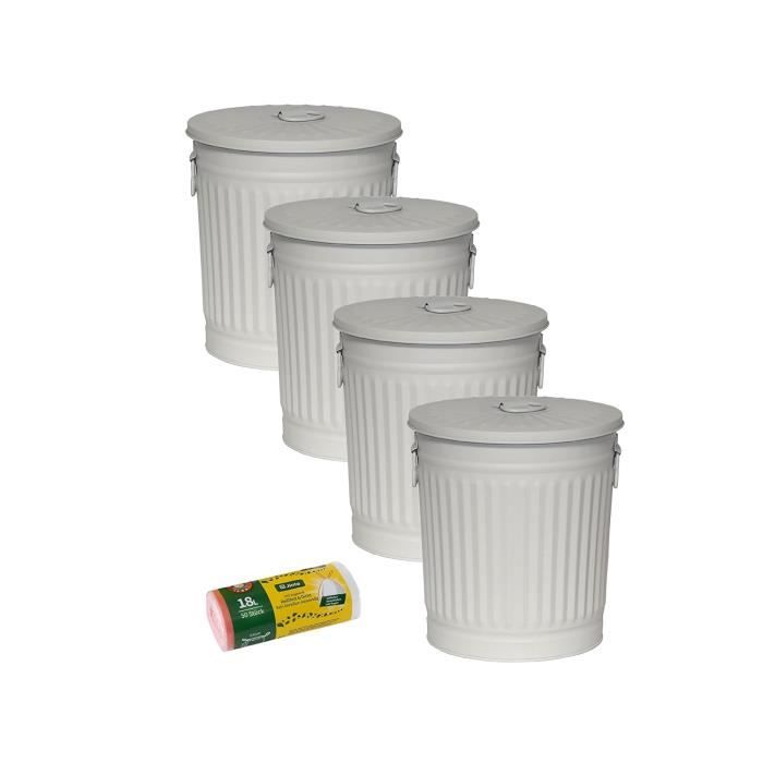 Lot De 4 Poubelles Métal Galvanisé 90L - Grandes Capacités Pour Jardin Ou Stockage Aliment Animal