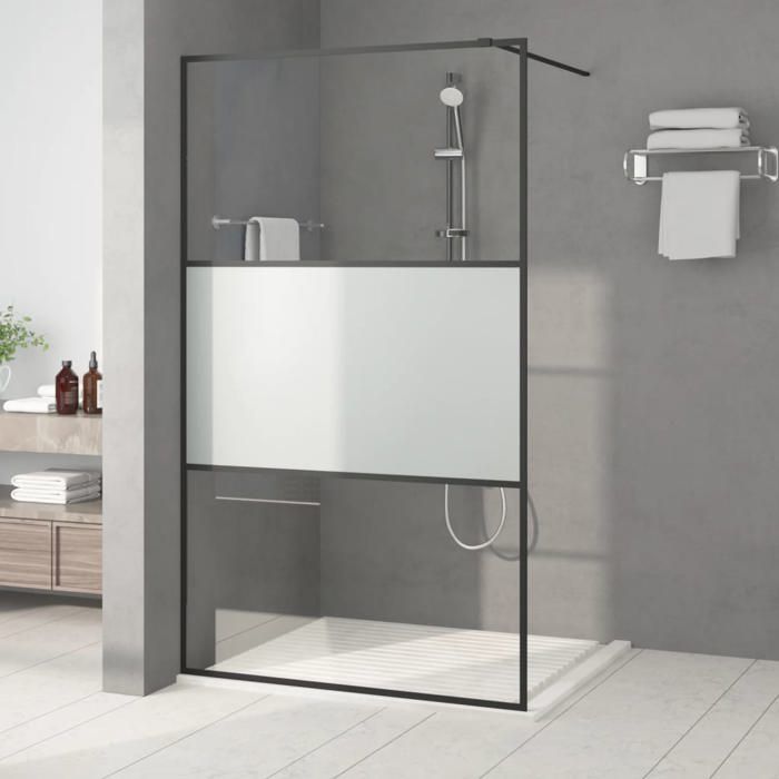 vidaXL Paroi de Douche Ecran Cloison Cabine de Douche Salle de Bain Intérieur Résistance aux Eclaboussures Noir 115x195 cm 152108