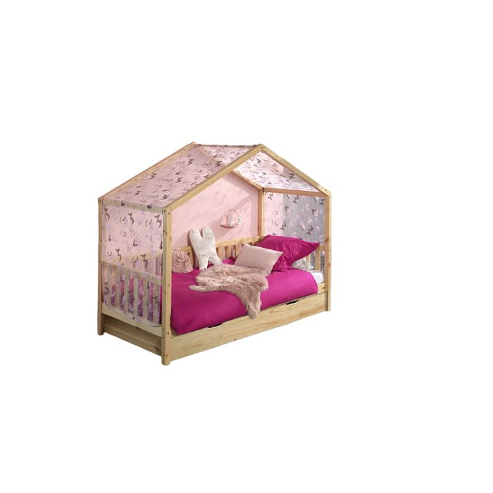 Dallas Lit MH 90 X 200 Naturel + Tente textile papillon + Lit gigogne Dallas Lit MH 90 X 200 Naturel + Tente textile papillon + Lit gigogne