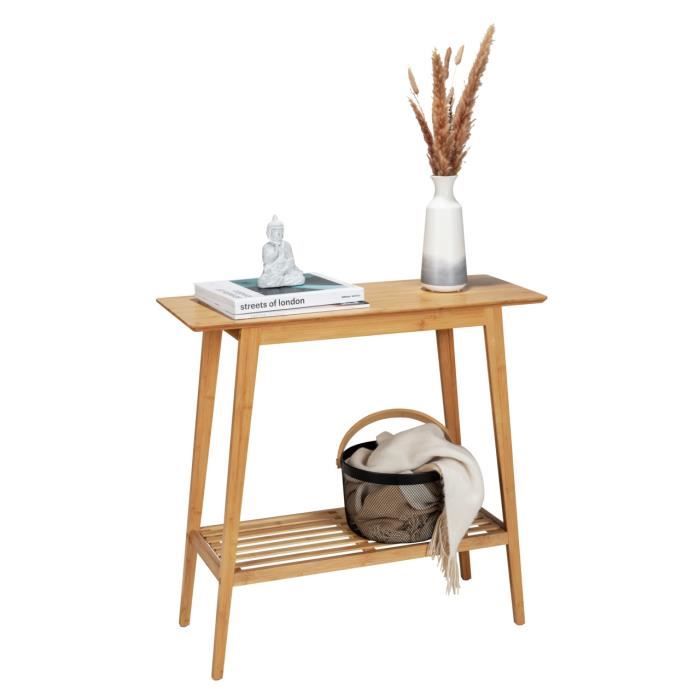 wenko console, table d'entrée kona | table d'appoint en bambou | etagère à 2 niveaux | entrée, salon, couloir | 80 x 76 x 30 cm