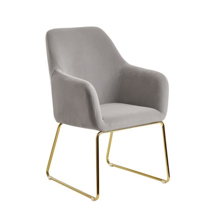chaise de salle à manger en velours gris clair wohnling - style vintage - avec accoudoirs - poids jusqu'à 110 kg
