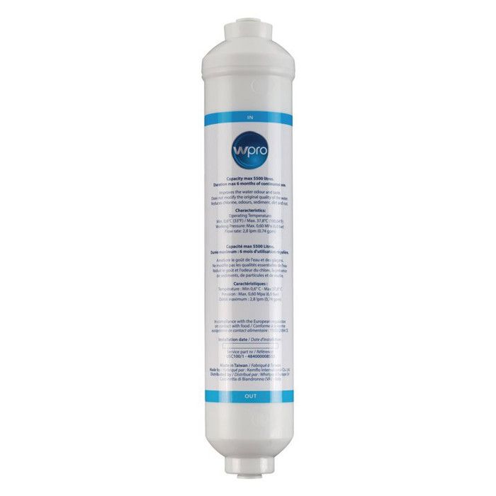 Filtre à eau universel pour réfrigérateur américain - WPRO - USC100/1 - Capacité 5500 litres max - Blanc