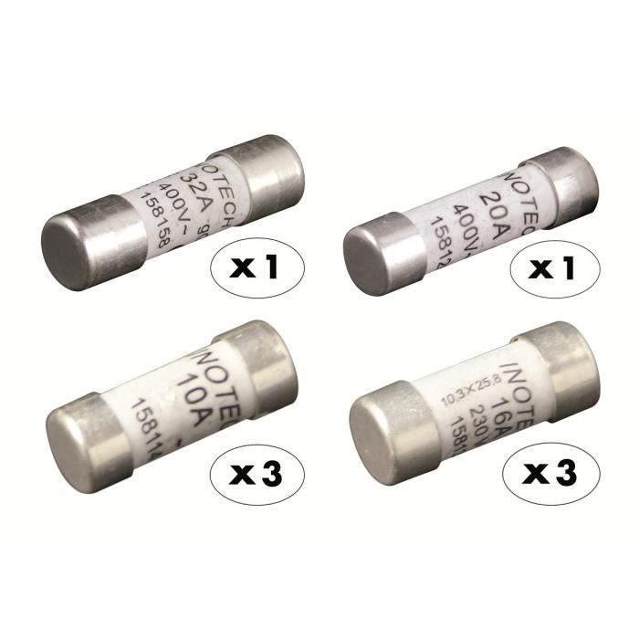 ZENITECH 8 fusibles céramique 3x10A 3x16A 1x20A 1X32A avec voyant