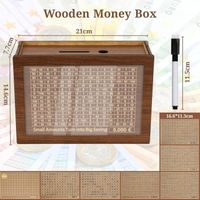 Tirelire En Bois Avec Marqueurs Autocollants - Tirelire Réutilisable Avec Compteur Jusqu'à 5000€, Noir Cash Box Objectif 500-10000€