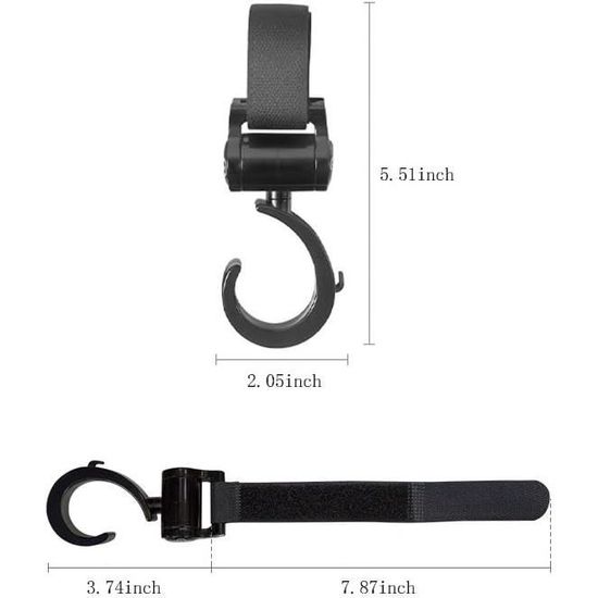 2 Crochets Pour Poussette Yuccer - Universels, Rotation 360° - Support Jusqu'à 30kg