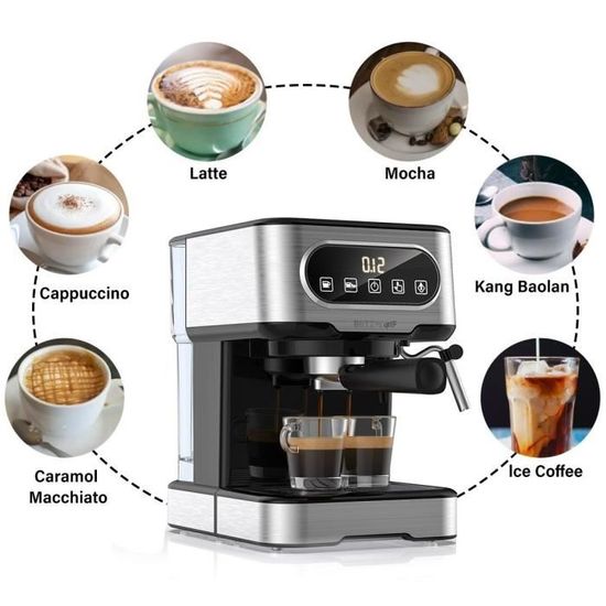 Machine à Café Italienne Semi-Automatique Inox 15 bars, Expresso avec  Mousseur de Lait pour Cappuccino Latte Filtre Permanent 1,4L - Cdiscount  Electroménager