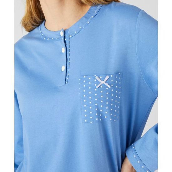 Pyjama Femme Maille Jersey Coton Peigné Damart – Doux & Confortable, Plumetis Élégant