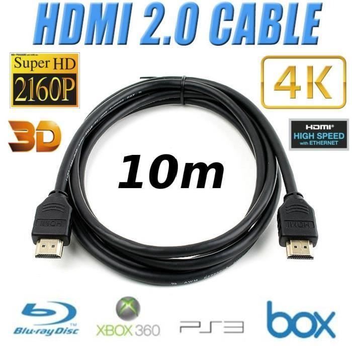 TV DVD CABLE HDMI 2.0 10m 3D 4K UltraHD 2060p noir - Cdiscount TV