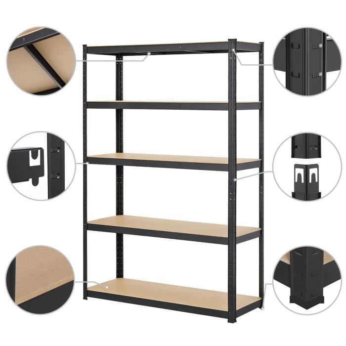 Étagère Garage 5 Niveaux Yaheetech - 180x120x45cm - Capacité 875kg - Noir - Assemblage Sans Vis