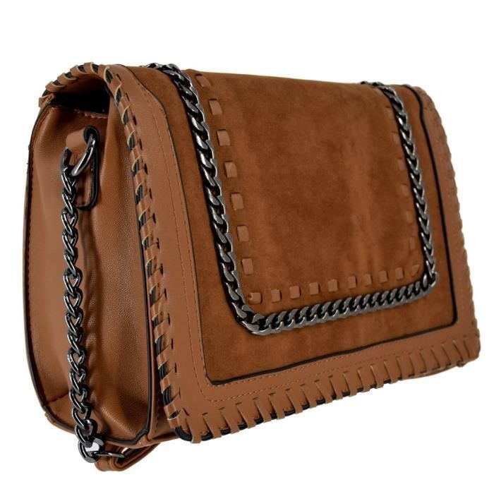 Sac Besace Sac Daim Marron CRAZYCHIC Sac Bandoulière à Chaînes