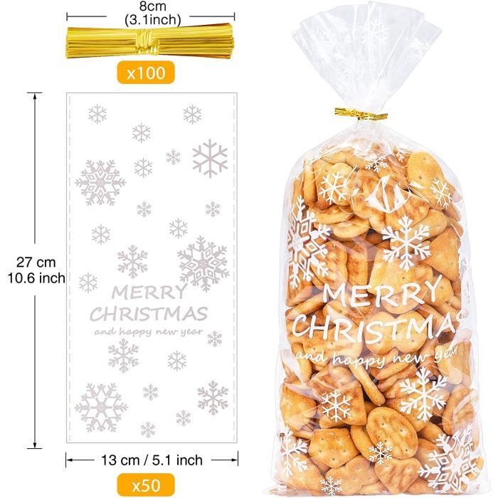 50pcs Sachet Biscuit Noel, Sachets Transparents pour Biscuits, Sachet  Bonbon avec 100pcs Attaches Torsadées pour Fête de Noël - Cdiscount Maison