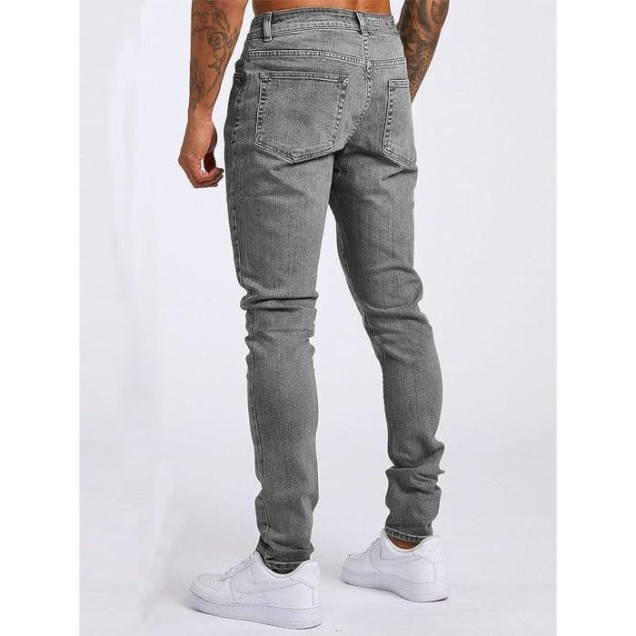 Jeans Homme Pantalons en Denim a Trou Droit Jeans Trou Casse Pantalons avec Fermeture Eclair Jean Hip Hop Bassin Homme Gris Gris Cdiscount Pret a Porter