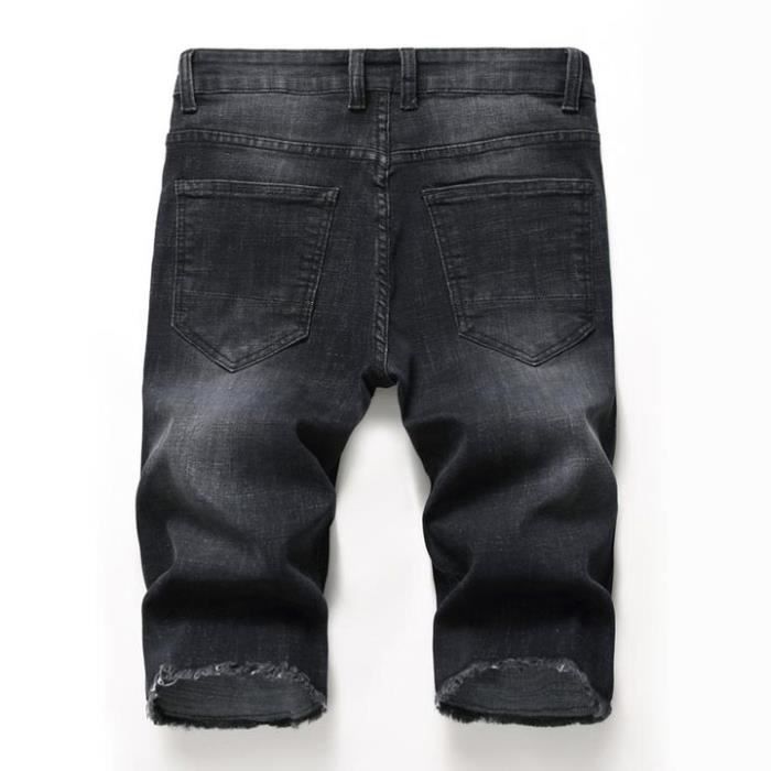 Short en Jean Dechire Homme Stretch Coupe Droite Effet Abrasion et Delave Bermuda Ete 5 Poches Noir Noir Cdiscount Pret a Porter