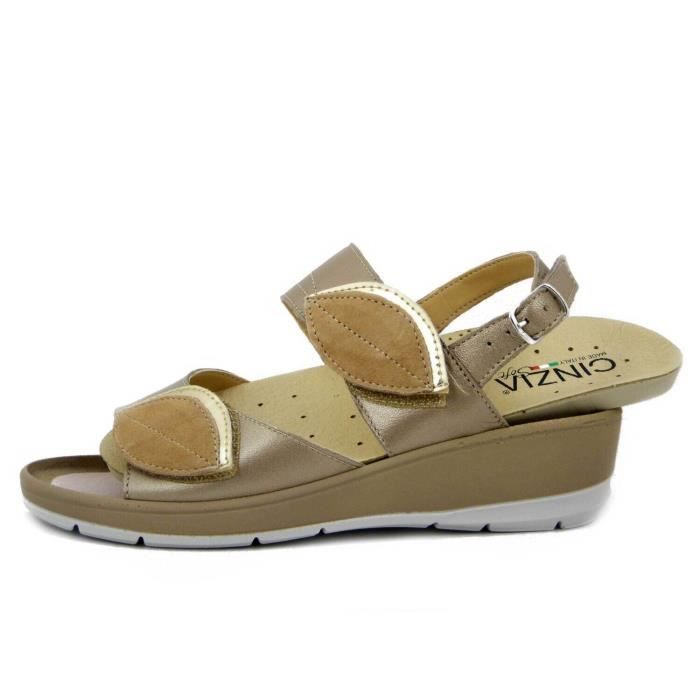 Sandale femme confortable en cuir souple beige CINZIA SOFT