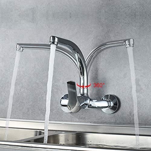Tondiy Robinet Mural Eau Froide pour Cuisine, Mitigeur Evier Mural Brossé Anti-empreinte, Robinetterie Pivotant à 360° en Acier Inoxydable, Mousseur Démontable