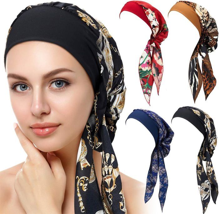 RAPHAËLLE Foulard Cheveux Femme Modern Chimio Noir à motifs