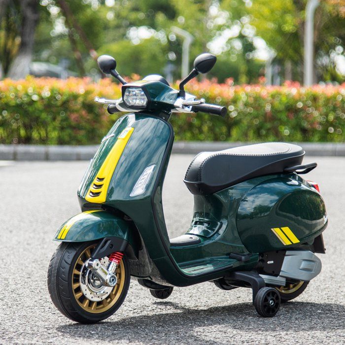 AIYAPLAY Scooter électrique enfant vespa 6v - musiques, feu av, entrée usb, radio fm - 2 roues support aux. - rose pas cher