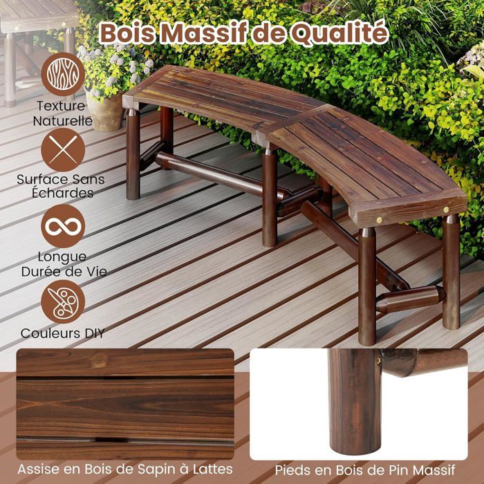 COSTWAY Banc Jardin Bois Massif 2 Places 100 Cm – Naturel & Robuste 150 Kg