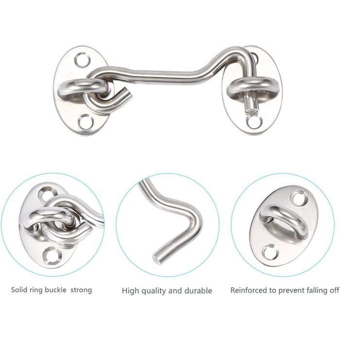 Crochet Cabine 2 Pièces,Crochet Fermeture Porte,Serrure à Crochet De Porte En Acier Inoxydable Argentavec Vis De Montagepour Fenetreporte De Grangeporte De Hangarporte De Garage15cm Aimoonsa 88608066