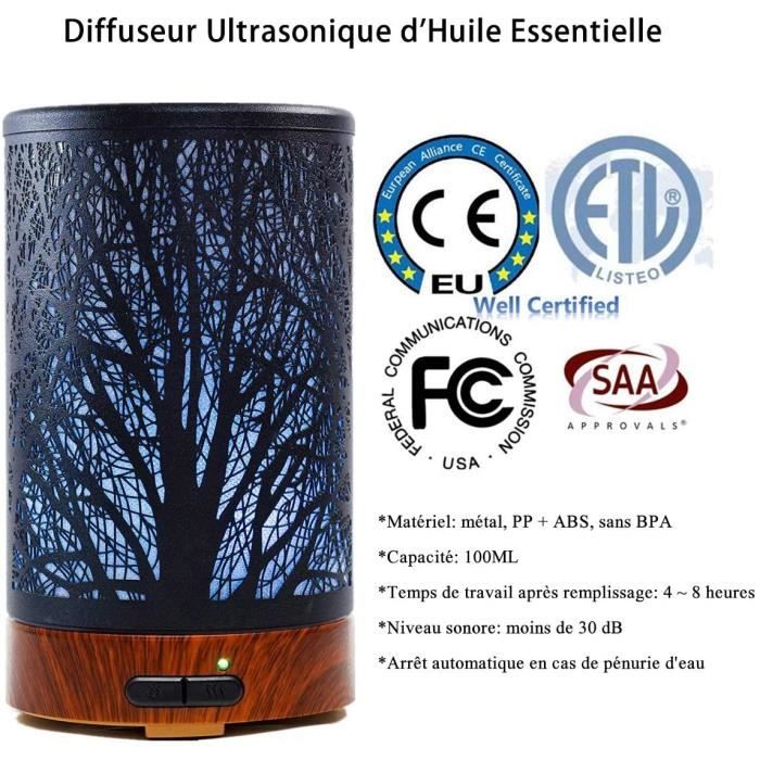 Diffuseur D'huiles Essentielles 200 Ml - Ultrasons, Veilleuse LED, Arrêt Auto - Beige