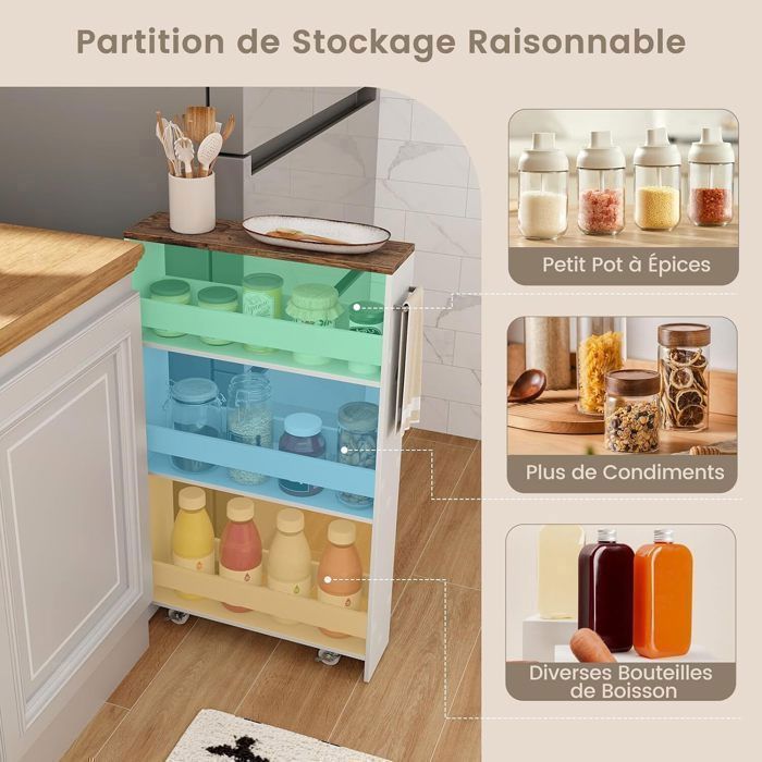 Armoire De Rangement étroite Avec 7 Tiroirs - 40x32x114 Cm - Blanc - Roulettes Avec Freins