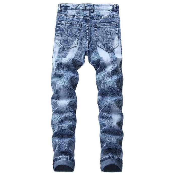 Jeans homme de marque luxe Jeans Texture plissee de slim Personnalite Jeans Nostalgique Pantalon Vetement Masculin Bleu Bleu Cdiscount Pret a Porter