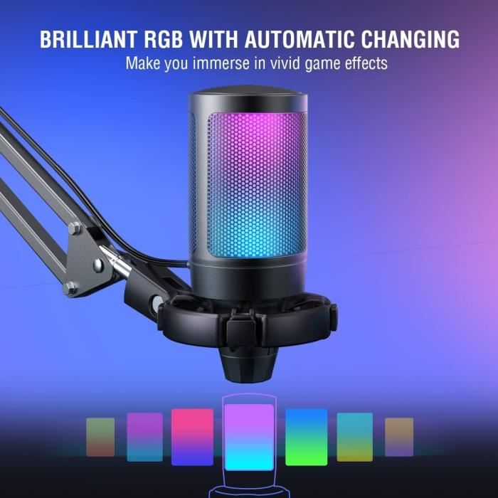 FIFINE USB Microphone Gaming, RGB Condensateur Microphone pour PC PS5, avec  Bouton de Silence, Fixation Antichoc, Support Tre - Cdiscount Informatique