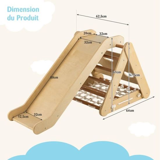 Parcours Escalade Enfant COSTWAY 6 En 1 - Bois Naturel Avec Toboggan